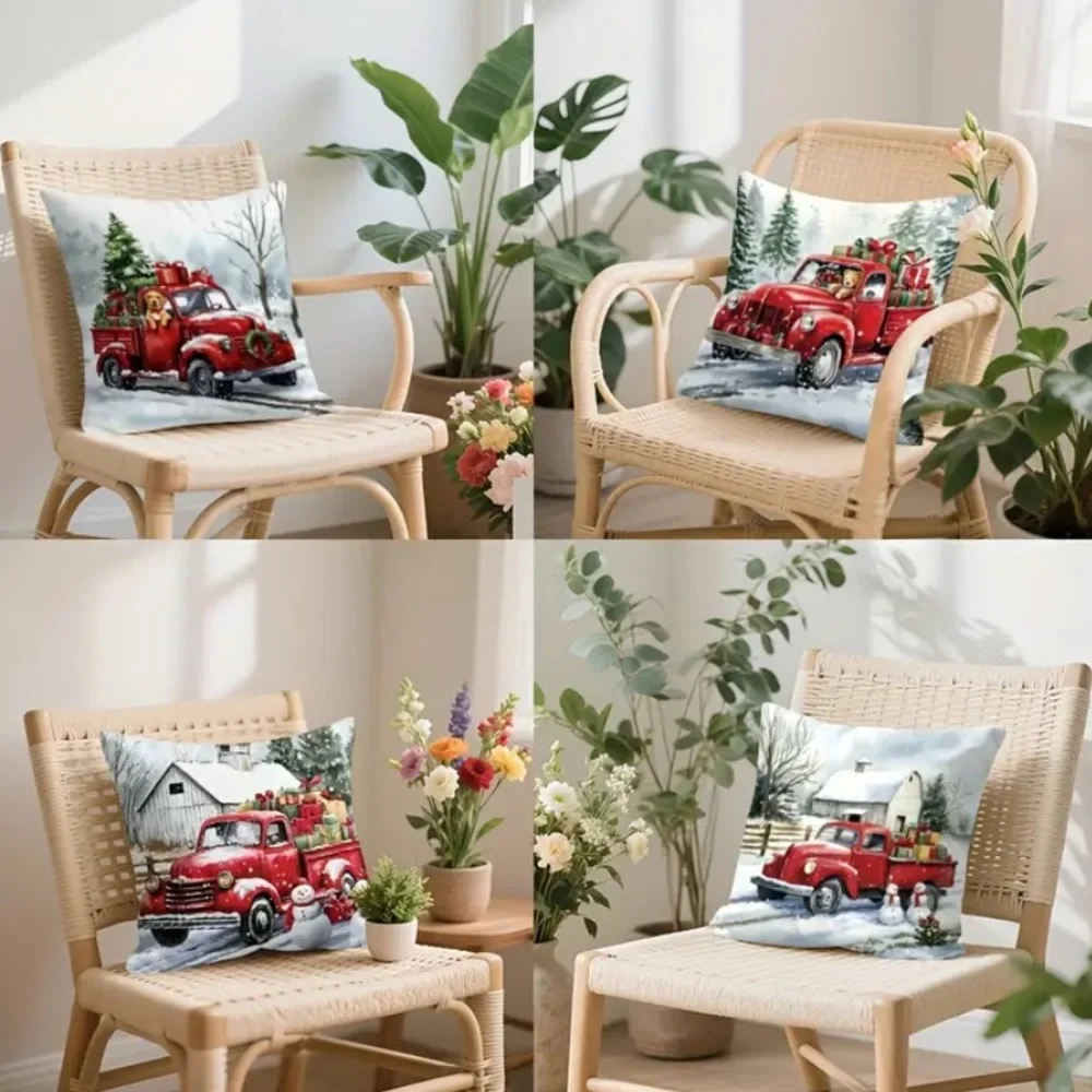 (New in Bag) Festive Red Truck Holiday Pillow Covers